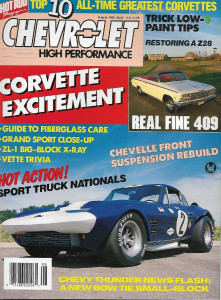CHEVROLET HIGH PERFORMANCE 1989 AUG - FIBERGLASS CARE, ZL-1, VETTE TRIVIA, 409